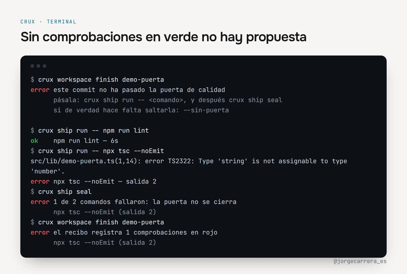 Terminal: crux se niega a abrir la propuesta porque una comprobación ha fallado