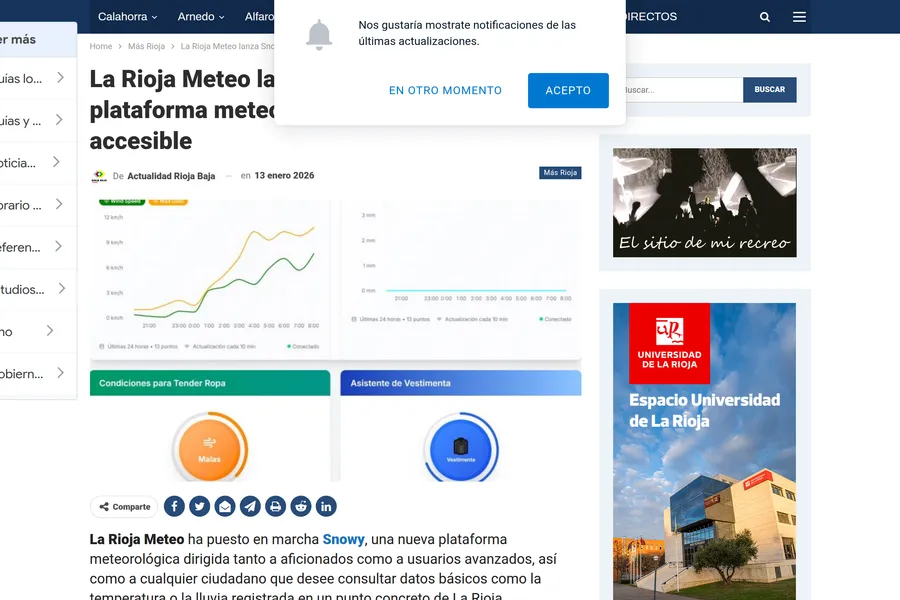 La Rioja Meteo launches Snowy as an advanced, accessible weather platform. — Actualidad Rioja Baja