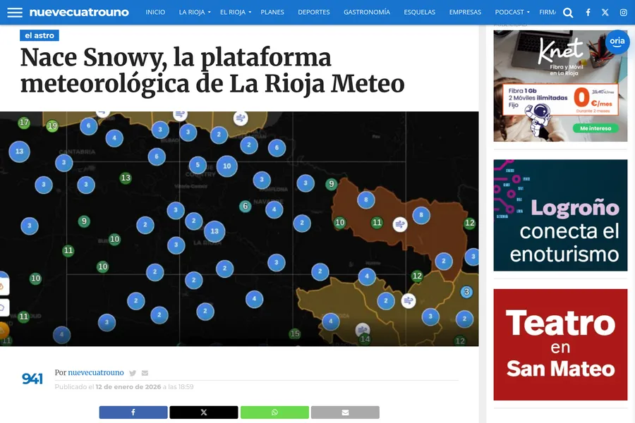 Snowy launches as La Rioja Meteo's new weather platform. — nuevecuatrouno