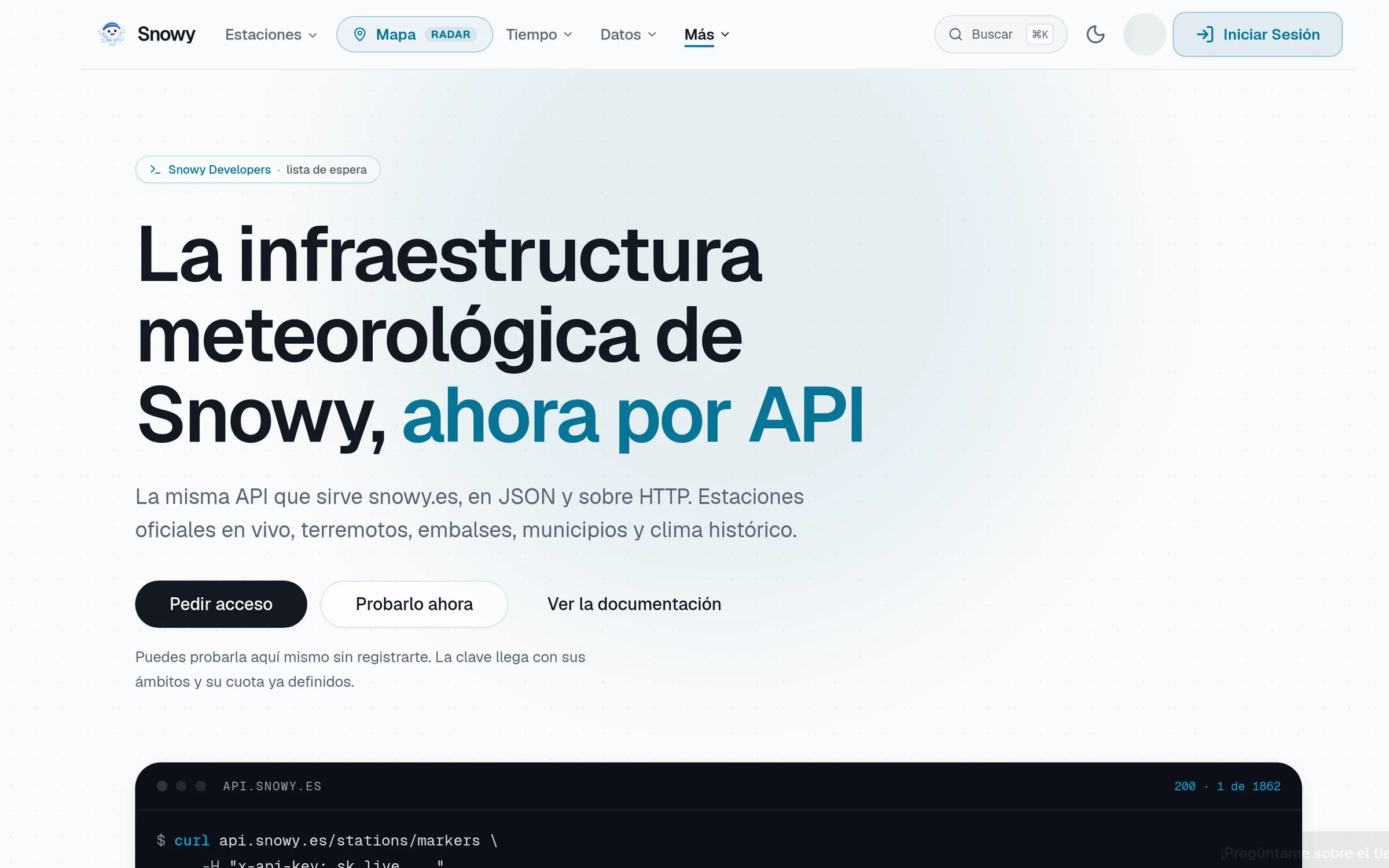 Portal Snowy Developer: la API meteorológica de Snowy