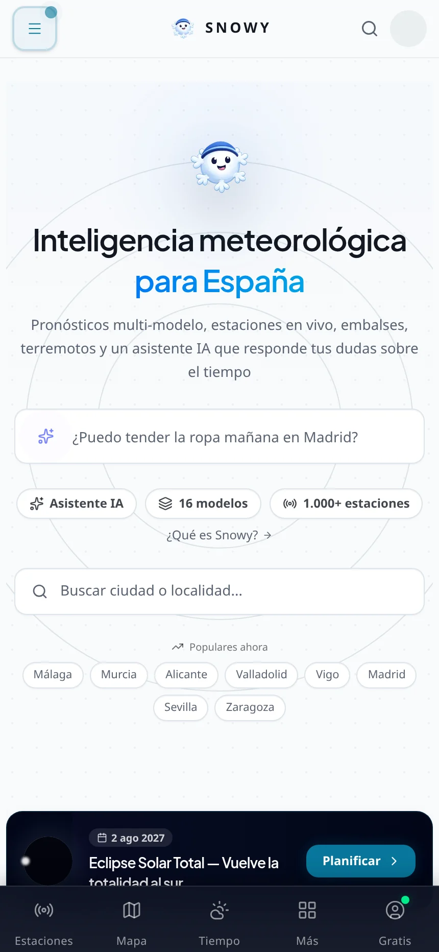 Snowy home with weather search, AI assistant and planner