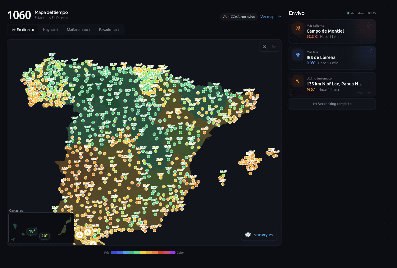 Mapa de estaciones meteorologicas en Snowy