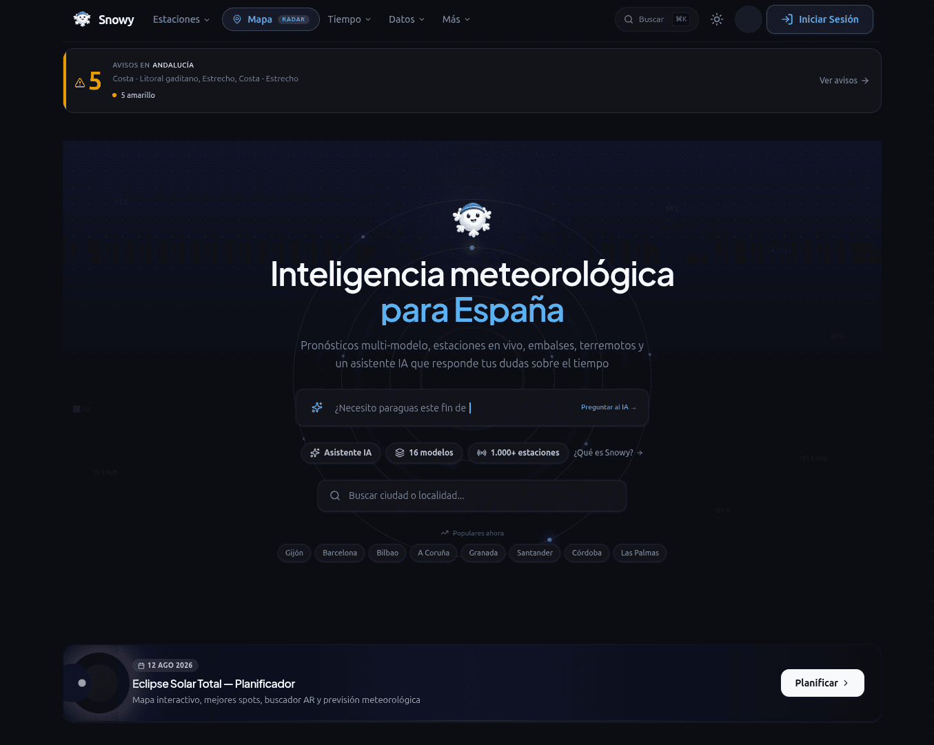 Home de Snowy con buscador meteorologico, asistente IA y planificador